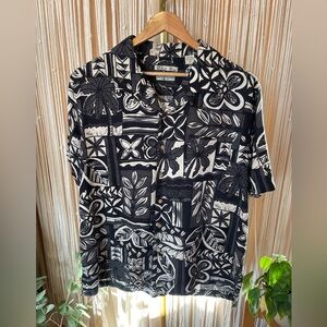 black, gray, and ivory silk Batik Bay short sleeve Hawaiian shirt machine wash
